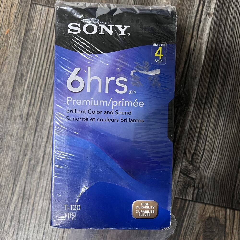 Sony T-120 VHS Cassette 6 Hour Premium 4-Pack New Sealed
